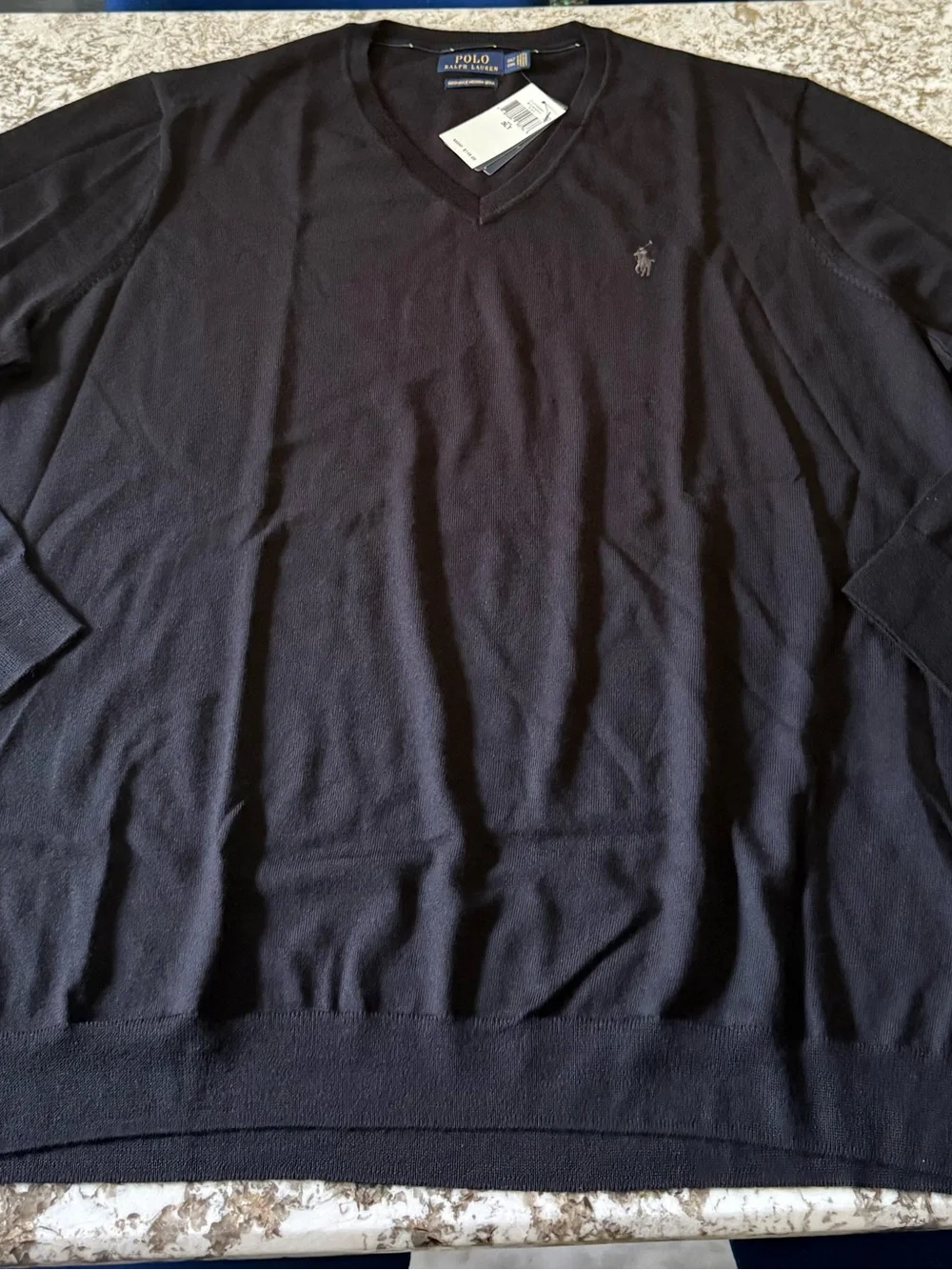 Men’s Polo Ralph Lauren 3XLT Black Merino Wool V Neck Sweater NWT